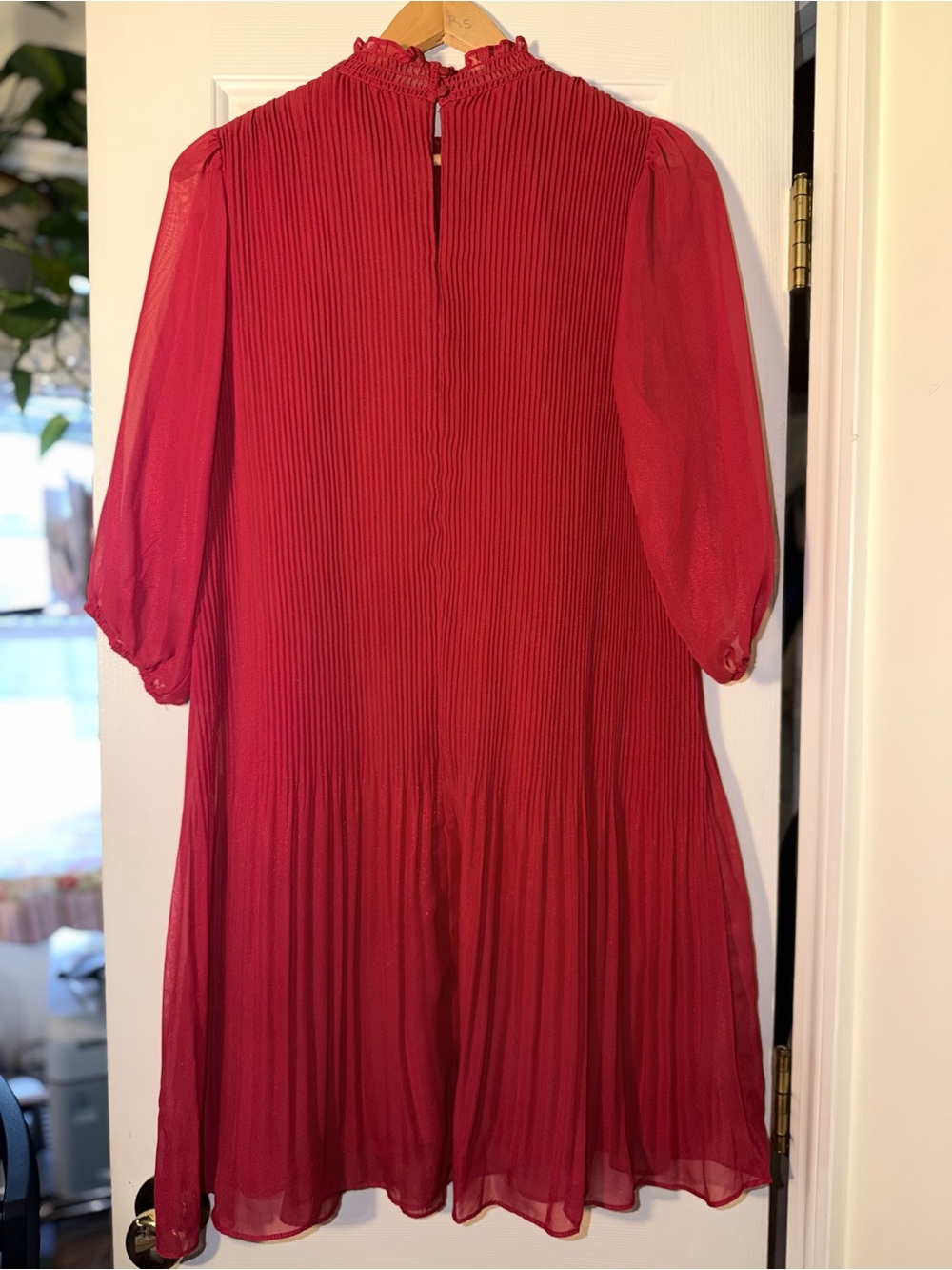 Nanette Lepore Red Pleated High-Neck Women’s Sz 14 Dress Subtle Sparkle - Picture 6 of 9